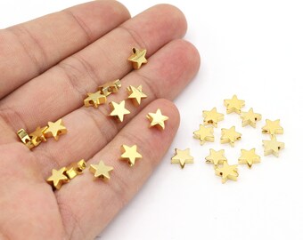 7mm 24 K Shiny Gold Plated Star Beads, Spacer Beads, Gold Star Charms, Gold Plated Star Spacer Charms, Gold Plated Charm, Star Beads - G1017