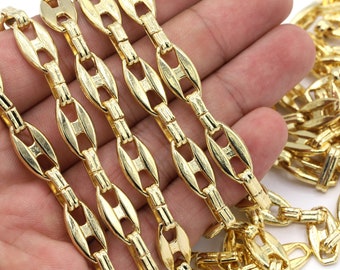 9x16mm 24 K Shiny Gold Plated Chain, Handmade Chain, Bulk Chains, Necklace Chains -C104