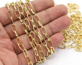 5x10 mm 24 K Shiny Gold Plated Chain, Handmade Chain, Bulk Chains -C66