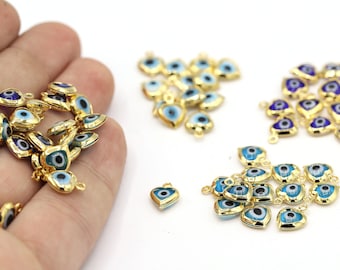 7,5x10mm 24 K Shiny Gold Plated Heart Charms, Evil Eye Pendant, Evil Eye Charms,Pendants, Evil Eye, Eye Pendant, Necklace Findings - G2199