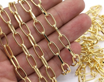 6x12mm 24 K Shiny Gold Plated Chain, Handmade Chain, Bulk Chains, Necklace Chains -C111