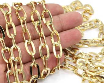 9x15.5mm 24 K Shiny Gold Plated Oval Chains, Box Chains, Oval Rolo Chains, Bulk Chains - C278