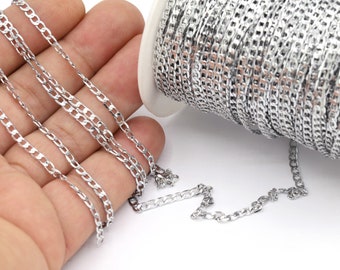 2,7x4mm Rhodium Plated Curb Chains, Soldered Chains, Soldered, Extender Chains, Necklace Chains, Necklace - C33