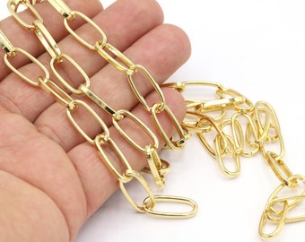 8x18mm 24 K Shiny Gold Plated Oval Chains, Box Chains, Oval Rolo Chains, Bulk Chains, Necklace Findings - C230