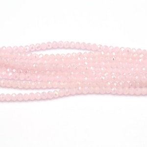 3mm Crystal Beads, 1 Strand (140 Pcs) , Rondelle Crystal Beads, Faceted Full Strand Crystal Glass Beads, Pink Color - T711