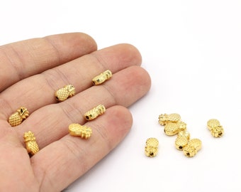 6x10mm 24 K Shiny Gold Plated Pineapple Charms, Mini Pineapple Pendants, Necklace Findings, Pineapple Pendants, Pineapple Beads - G1162