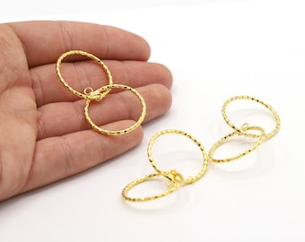 26 mm 24 K glänsande guldpläterade örhängen, örhängesdetaljer, Creoler, Halsbandsdetaljer, Dubbelörhänge, Förgyllt örhänge - G2197