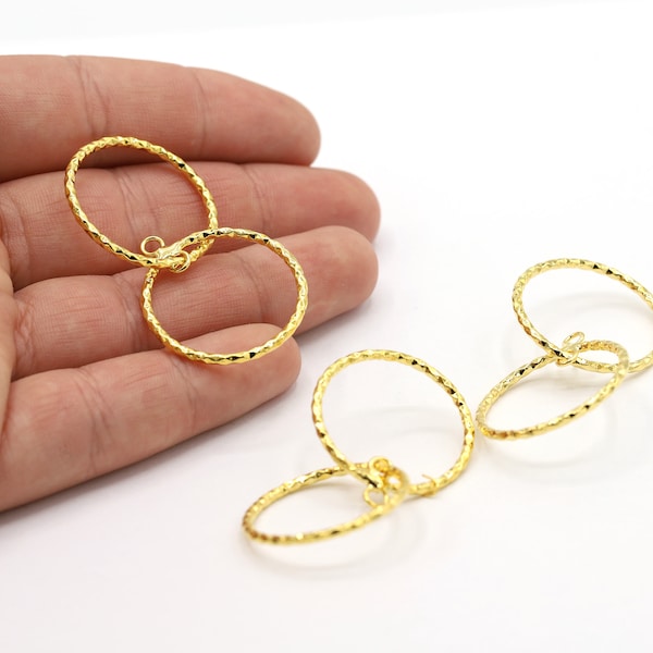 26mm 24 K Shiny Gold Plated Earring Hoop, Earring Findings, Hoop Earrings, Necklace Finding, Double Earring, Gold Plated Earring - G2197