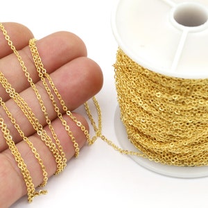 1,5x2mm 24 K Shiny Gold Plated Chains, Soldered Chains, Soldered, Necklace Chains, Necklace Findings, Necklace - C22