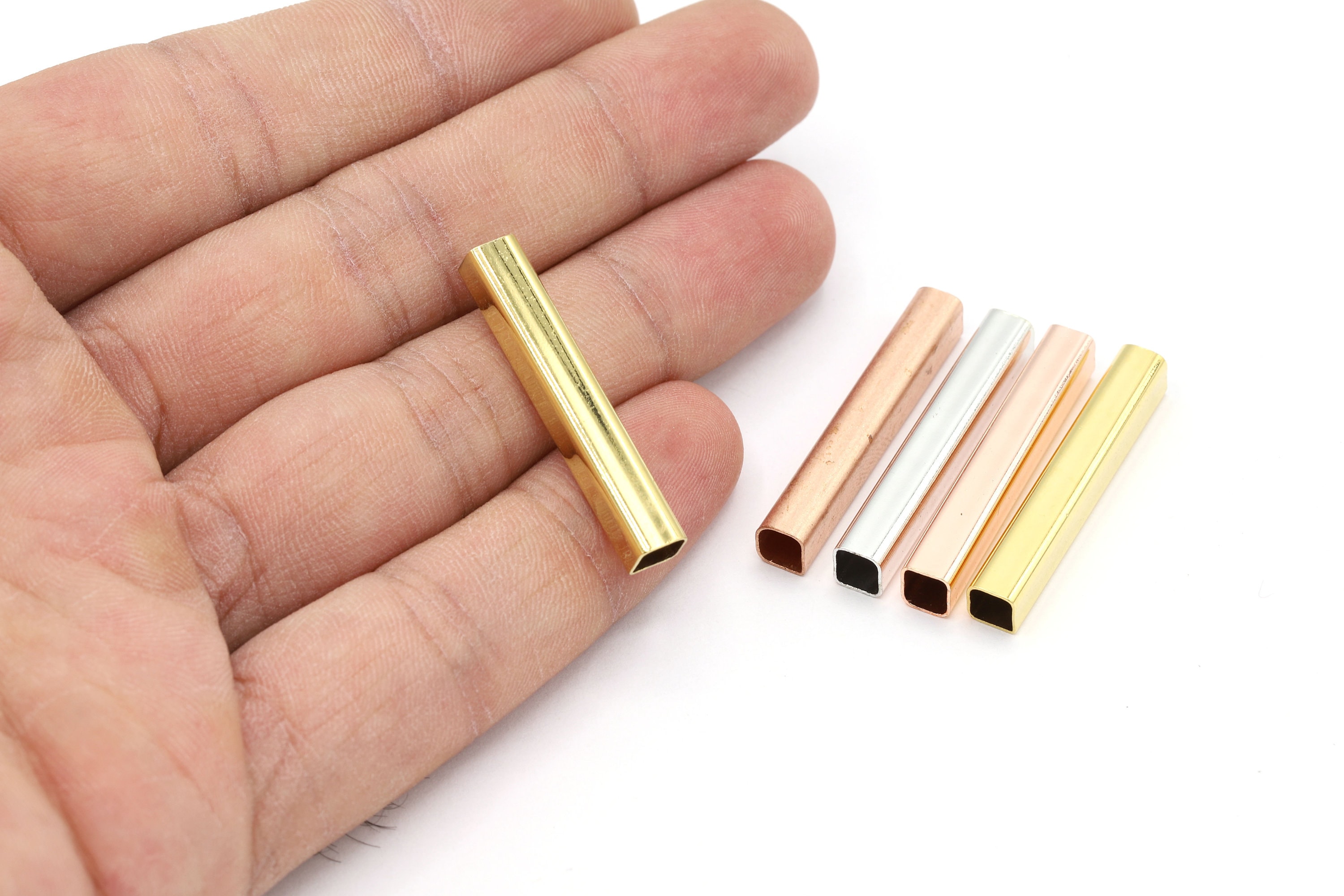 5x5x33mm 24K 光沢ゴールドメッキスクエアチューブ、真鍮スクエア