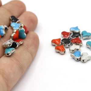 7x8mm Rhodium Plated Heart Charms, Double-Sided Enamel Heart, Heart Necklace, Necklace Findings, Heart Beads, Enamel Heart - RD308