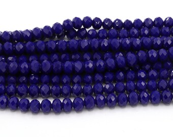 Contas de cristal de 8 mm, 1 fio (65 peças), contas de cristal redondas, fio completo de contas de vidro cristal facetadas, cor azul, T218