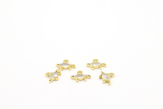 10x13mm 24 K Shiny Gold Plated CZ Micro Pave Turtle Pendant, CZ