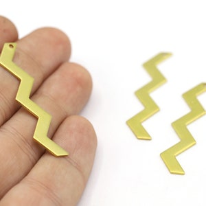 10x45mm Raw Brass Zigzag Charms, Lightning Pendant, Lightning Charms, Raw Brass Pendants, Raw Brass, Zigzag Pendants - R79