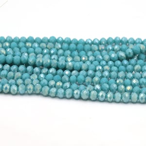 6mm Crystal Beads, 1 Strand (95 Pcs) , Rondelle Crystal Beads, Faceted Full Strand Crystal Glass Beads, Turquoise Color - T732