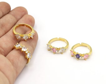 Inner Size 17mm 24 K Shiny Gold Plated Ring, Heart Ring Charms, Adjustable Heart Ring, Heart Stone Ring, Adjustable Ring - G330