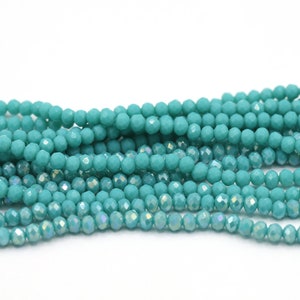 4mm Crystal Beads, 1 Strand (140 Pcs) , Rondelle Crystal Beads, Faceted Full Strand Crystal Glass Beads, Turquoise Color - T722