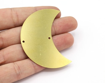 30 x 60 mm 真鍮製ムーンチャーム、ムーンペンダント、三日月チャーム、半円ペンダント、コネクター、真鍮製金具 - R323