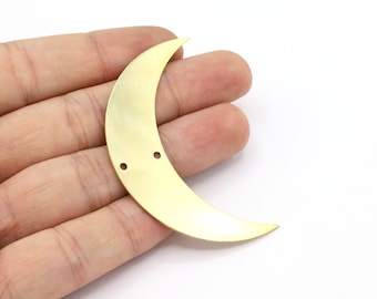 15 x 60 mm 真鍮製ムーンチャーム、ムーンペンダント、三日月チャーム、半円ペンダント、コネクター、真鍮製金具 - R321