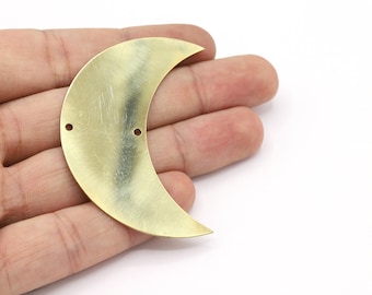 24 x 60 mm 真鍮製ムーンチャーム、ムーンペンダント、三日月チャーム、半円ペンダント、コネクター、真鍮製金具 - R322