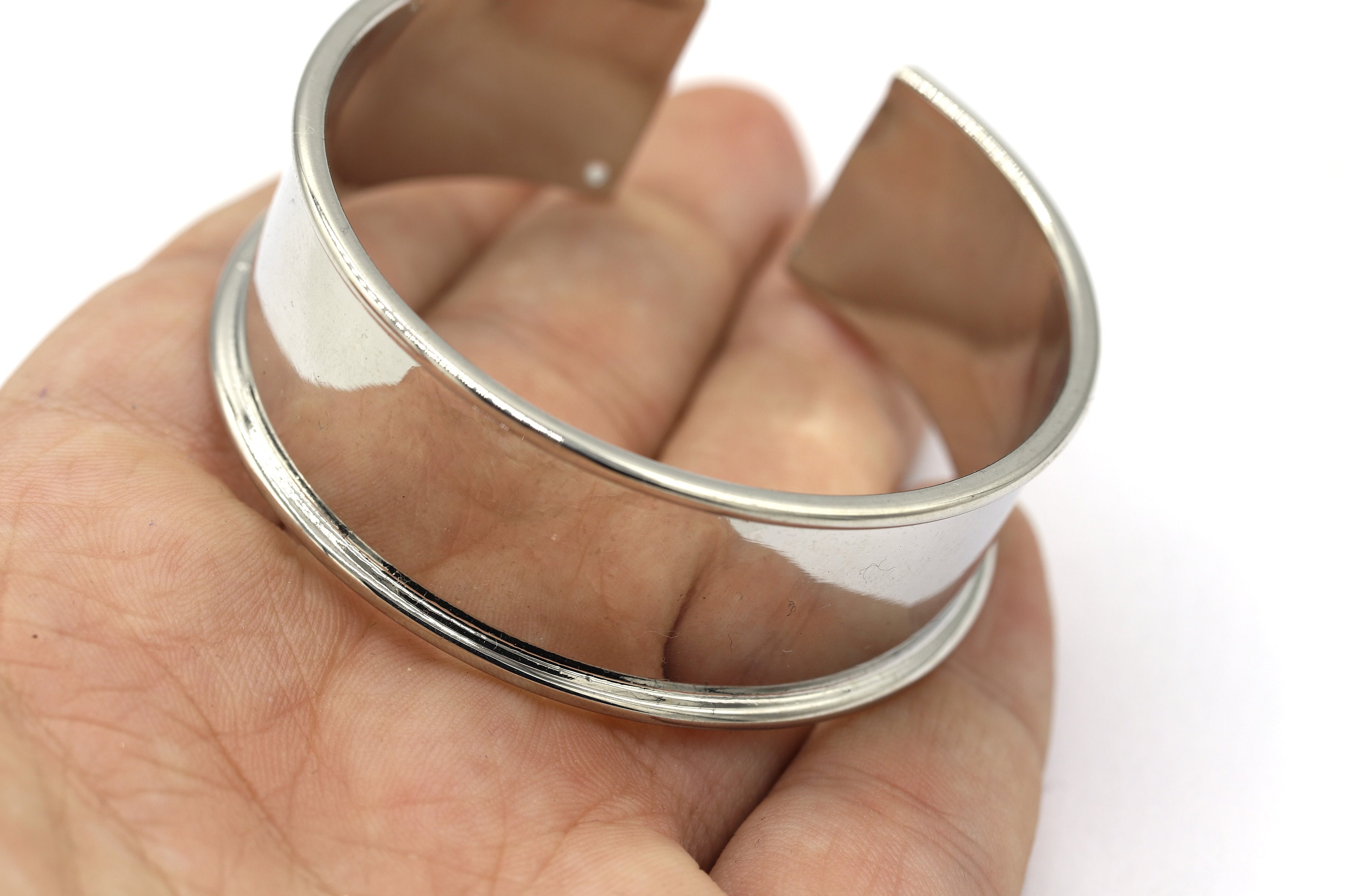 20x155mm Rhodium Plated Cuff Bangle, Channel Size 17mm, Cuff