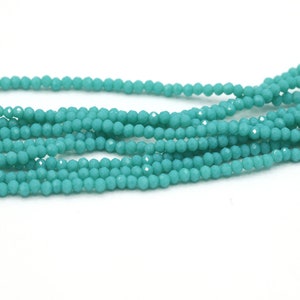 2mm Crystal Beads, 1 Strand (190 Pcs) , Rondelle Crystal Beads, Faceted Full Strand Crystal Glass Beads, Turquoise Color - T702