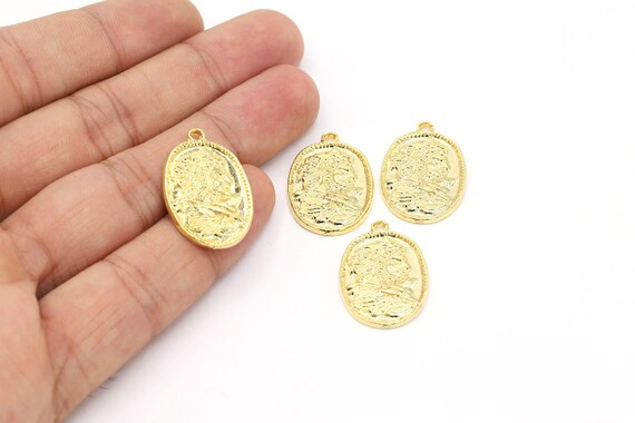 17 x 25 mm 24 K 光沢のある金メッキギリシャコイン、メダリオン 