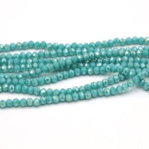 3mm Crystal Beads, 1 Strand (140 Pcs) , Rondelle Crystal Beads, Faceted Full Strand Crystal Glass Beads, Turquoise Color - T712