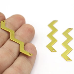 10x45mm Raw Brass Two Holes Zigzag Charms, Lightning Pendant, Lightning Charms, Raw Brass Pendants, Raw Brass, Zigzag Pendants - R80