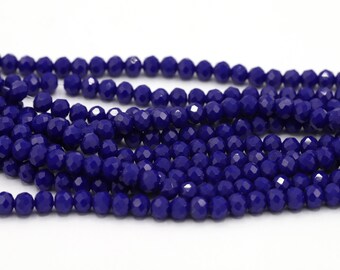 Contas de cristal de 6 mm, 1 fio (95 peças), contas de cristal redondas, fio completo de contas de vidro cristal facetadas, cor azul - T729