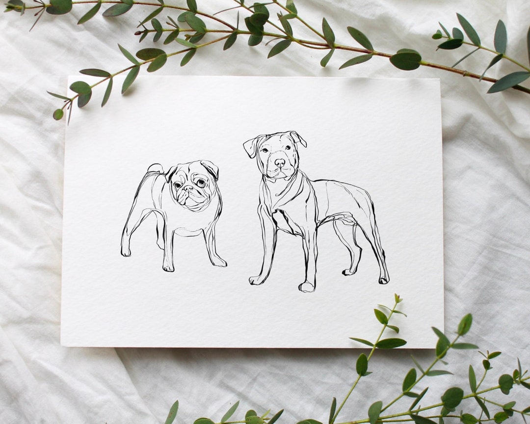 Minimalist Hand Drawn Pet Portraits, Custom Modern Pet Drawings, Modern