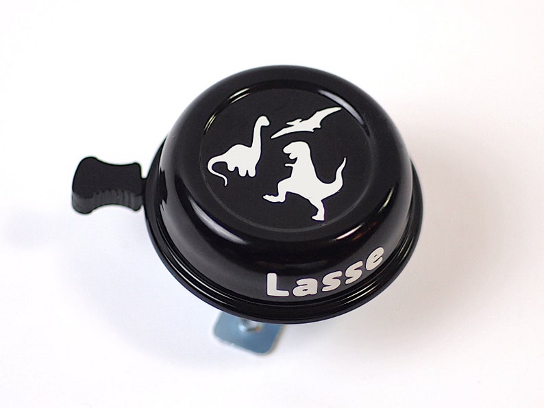 New on Etsy, bicycle bell children's bike, dinosaur motif, 6 cm diameter, nice sound, top quality, new design, robust Black