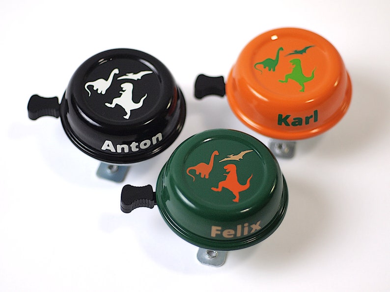 New on Etsy, bicycle bell children's bike, dinosaur motif, 6 cm diameter, nice sound, top quality, new design, robust image 1