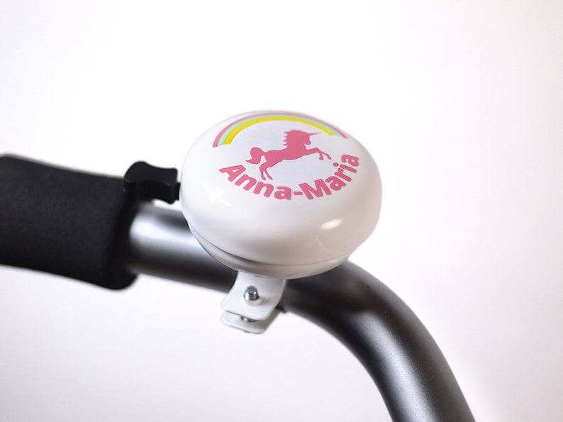 Neu bei Etsy, Fahrradklingel Kinderrad, Motive Einhorn, personalisiert, 6 cm Ø, schöner Klang, top Qualität, neues Design, robust Bild 5