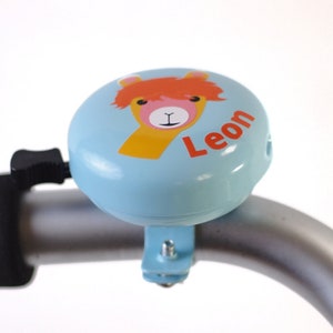 New at Etsy, bicycle bell for children's bikes, alpaca motif, personalized, 6 cm diameter, beautiful sound, top quality, new design, robust image 2