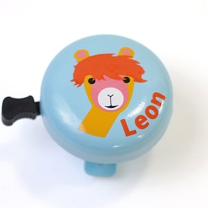 New at Etsy, bicycle bell for children's bikes, alpaca motif, personalized, 6 cm diameter, beautiful sound, top quality, new design, robust image 1