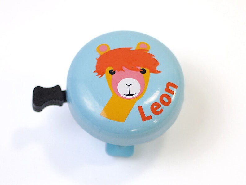 New at Etsy, bicycle bell for children's bikes, alpaca motif, personalized, 6 cm diameter, beautiful sound, top quality, new design, robust image 1