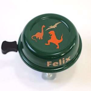 New on Etsy, bicycle bell children's bike, dinosaur motif, 6 cm diameter, nice sound, top quality, new design, robust Green