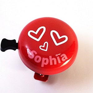 New at Etsy, children's bicycle bell, heart motif, personalized, 6 cm diameter, nice sound, top quality, new design, robust