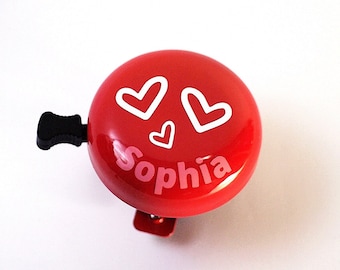 New at Etsy, children's bicycle bell, heart motif, personalized, 6 cm diameter, nice sound, top quality, new design, robust