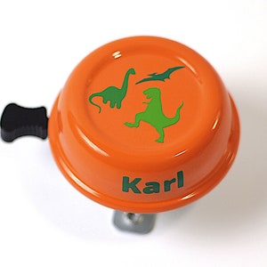 New on Etsy, bicycle bell children's bike, dinosaur motif, 6 cm diameter, nice sound, top quality, new design, robust Orange