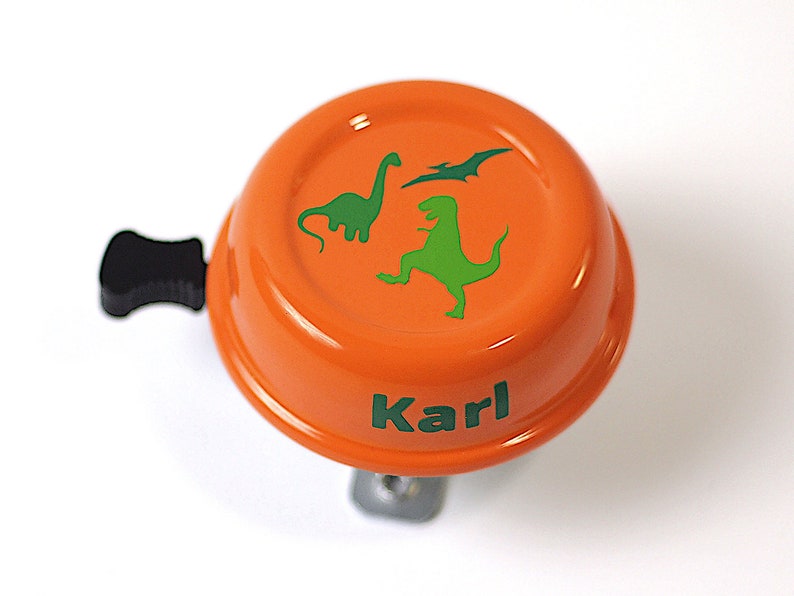 New on Etsy, bicycle bell children's bike, dinosaur motif, 6 cm diameter, nice sound, top quality, new design, robust Orange