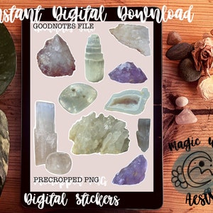 CRYSTAL DIGITAL STICKERS, Precropped, Png, Digital Planner, Crystals, Goodnotes, Ipad, Handmade, Journal, Artistic, Manifest, Aesthetic, Zip