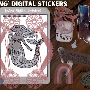 GOODNOTES DIGITAL STICKERS, png, digital planner, crysals, mermaids, aesthetic, clip art, collage, cricut, printable, moons, flash sheet