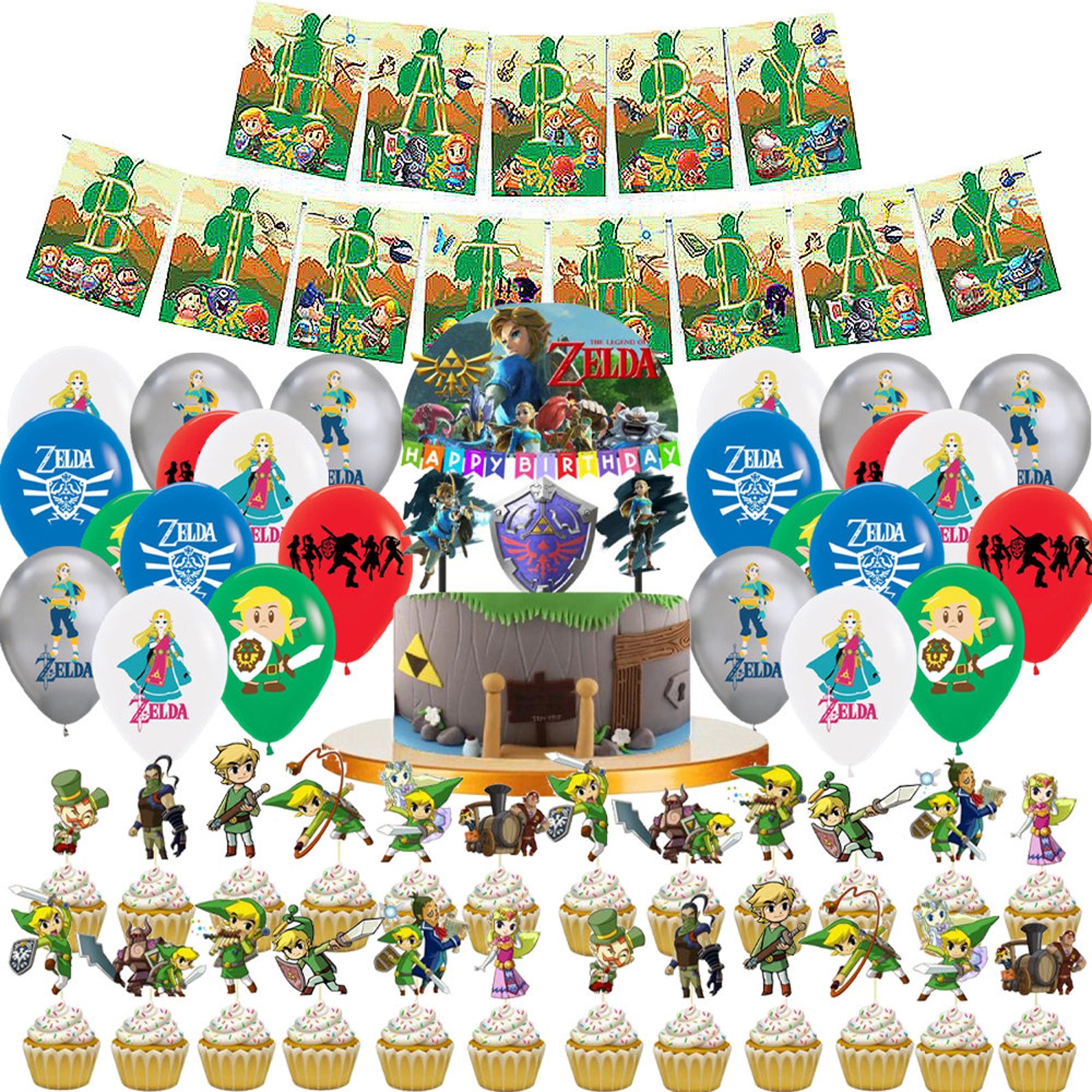 The Legend of ZELDA Birthday Balloons Banner Bracelets Cupcake Etsy