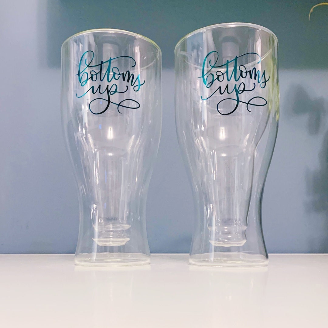 Bottoms up Beer Glass Mug Pair / Father's Day Gift for Husband Dad