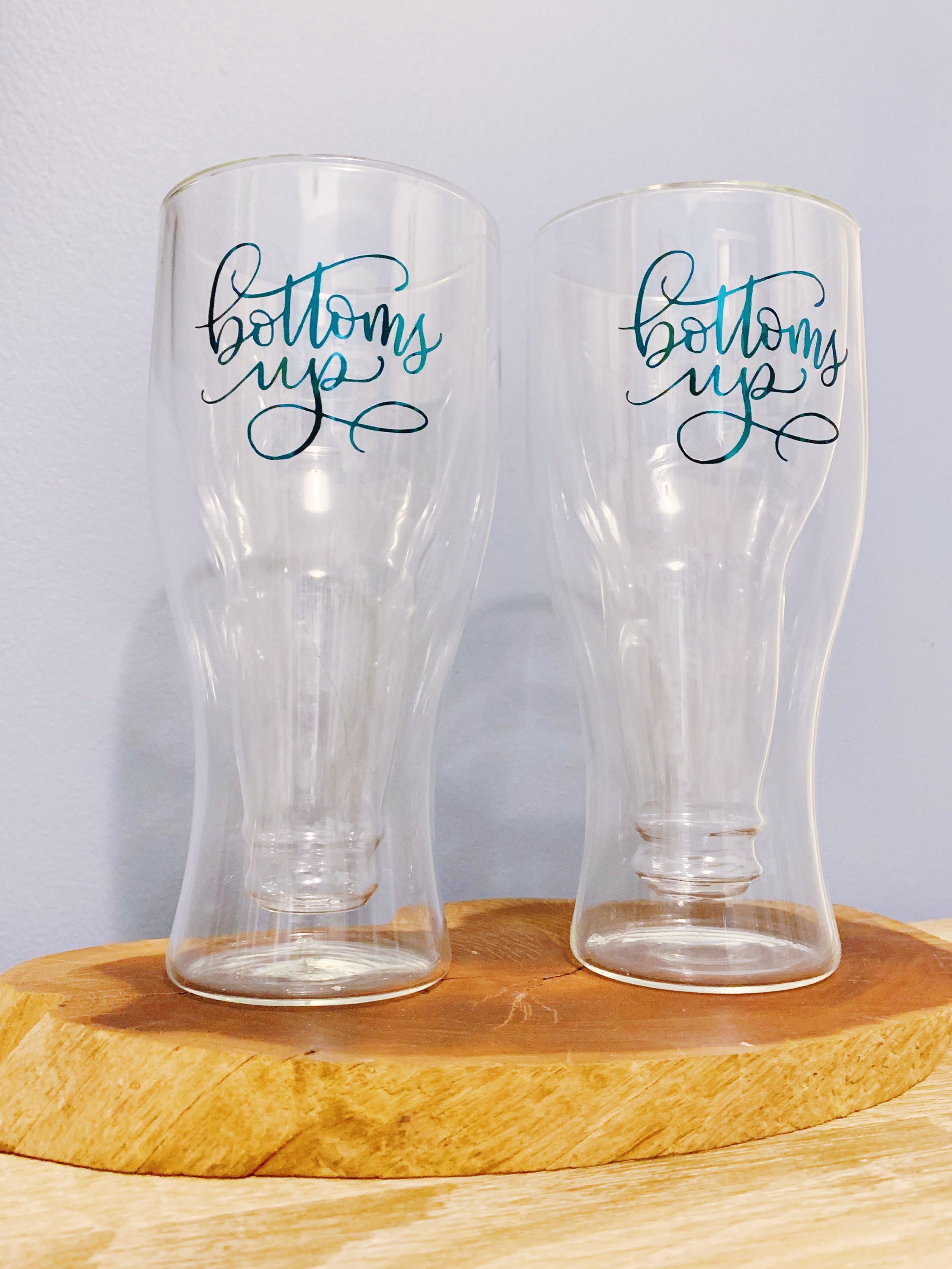 Bottoms up Beer Glass Mug Pair / Father's Day Gift for Husband Dad