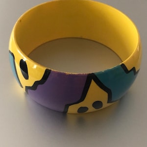 Vintage Wide Abstract Painted Acrylic Bangle Bracelet