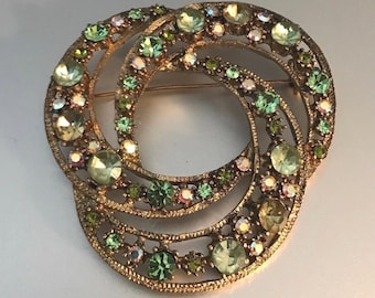 ¡Broche grande vintage Trinity Swirl con paleta de colores verde AB, sandía y diamantes de imitación en tono dorado!