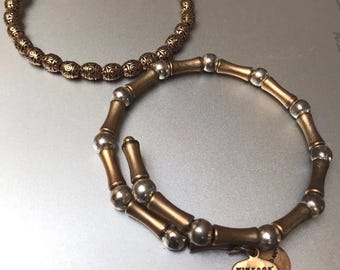 Alex und Ani Sixty Six Gold Tone Wickelarmbänder Vintage Lot von 2